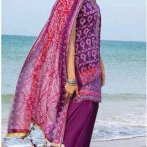 Pink-magenta chunri dupatta over purple chunri short