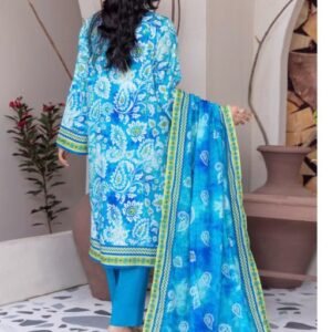 Sky-blue turquoise floral printed suit