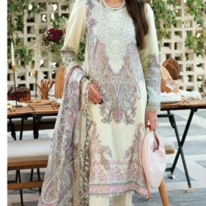 Cream-ivory printed lawn