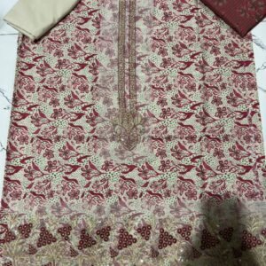 Cream and maroon floral printed shirt