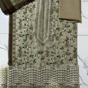 Beige-olive botanical printed shirt