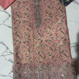 Peach-pink leaf printed shirt