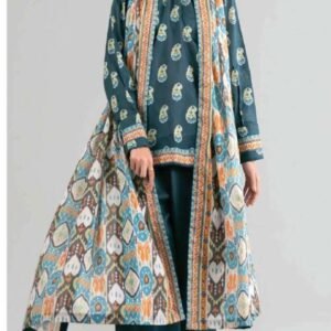 Teal and orange ikat-style printed suit