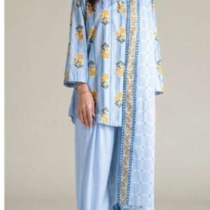 Powder blue button-down kurta