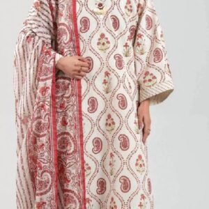 Soft pink and beige paisley-printed lawn kurta