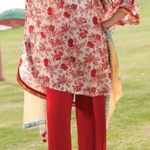 Coral red floral printed loose shirt