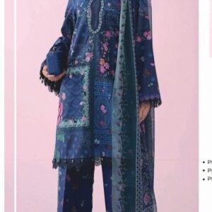 Navy blue floral printed lawn