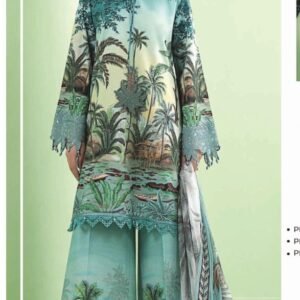 Teal-aqua tropical palm print lawn