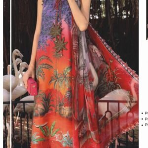 Orange-red tropical print kurta