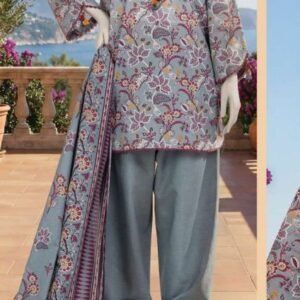Grey-blue paisley printed lawn