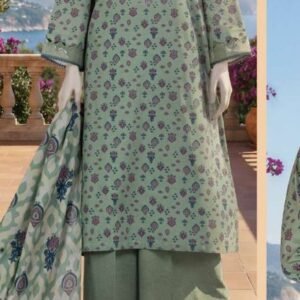 Sage green botanical printed lawn suit
