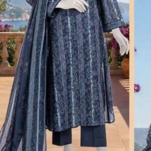 Navy blue printed lawn suit