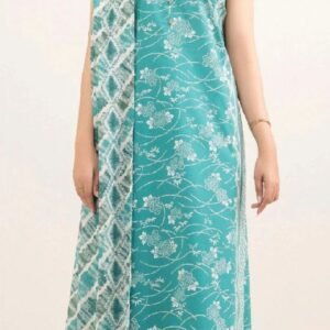 Turquoise and white printed lawn suit