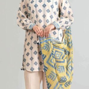 White-blue digital-printed kurta