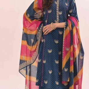 Navy blue gold-print kurta