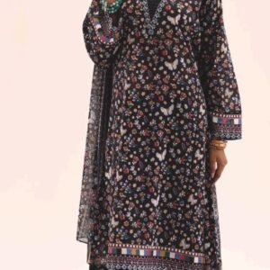 Black floral printed lawn suit