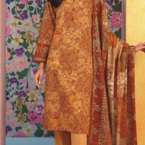 Rust-orange floral printed lawn