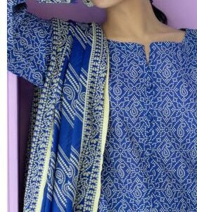 Royal blue bandhani-style printed lawn