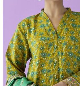 Chartreuse mustard-green floral printed kurta