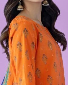 Bright orange buti-print kurta