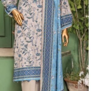 Light blue and tan printed lawn suit
