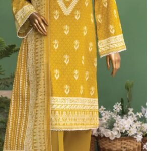 Mustard gold-yellow printed lawn
