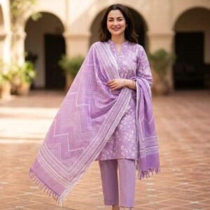 Lilac-lavender printed lawn suit