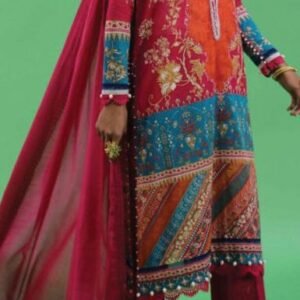 Hot pink-orange printed kameez