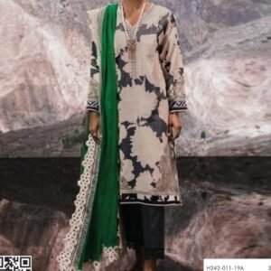 Ivory-black abstract tie-dye print kameez
