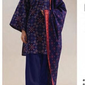 Navy blue geometric block-print suit