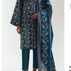 Dark teal-blue floral print kameez