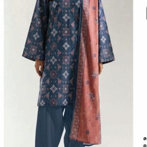 Light blue-grey geometric print kameez